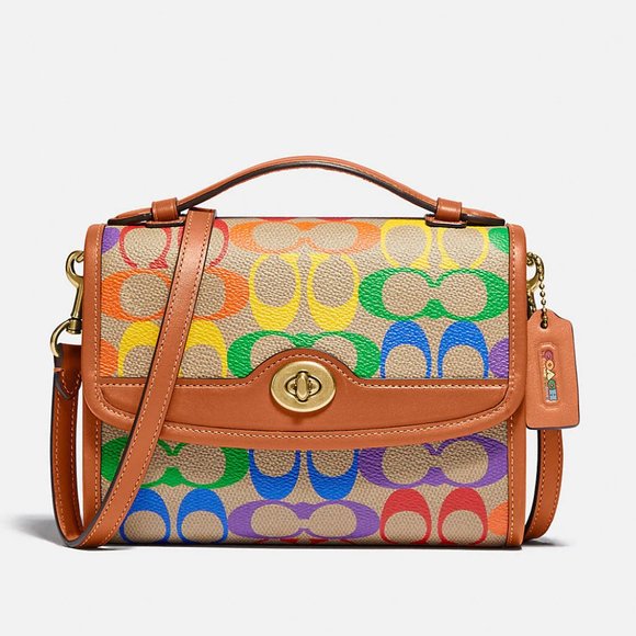 🌈 Coach Kip Turnlock Crossbody In Rainbow Signature Canvas ❤️ - Picture 2 of 15